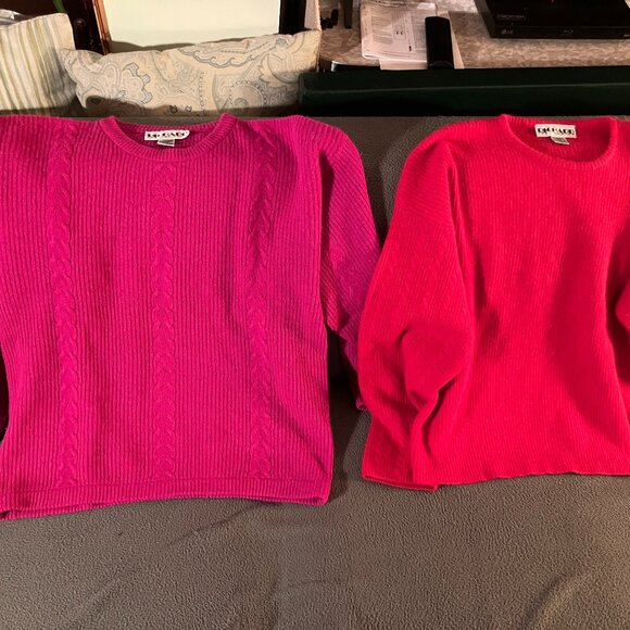 Lot of Two (2) Richard & Co. Women's Lambs Wool SWEATERS, Pink + Red, Sz. L-XL - Picture 1 of 8